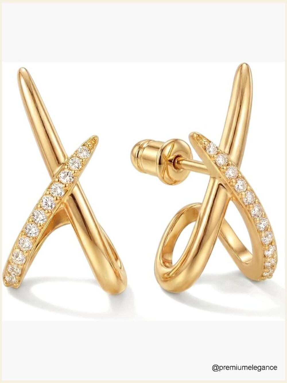 14K Gold Stud Earrings, Simple CZ Diamond Hypoallergenic Earrings for Women